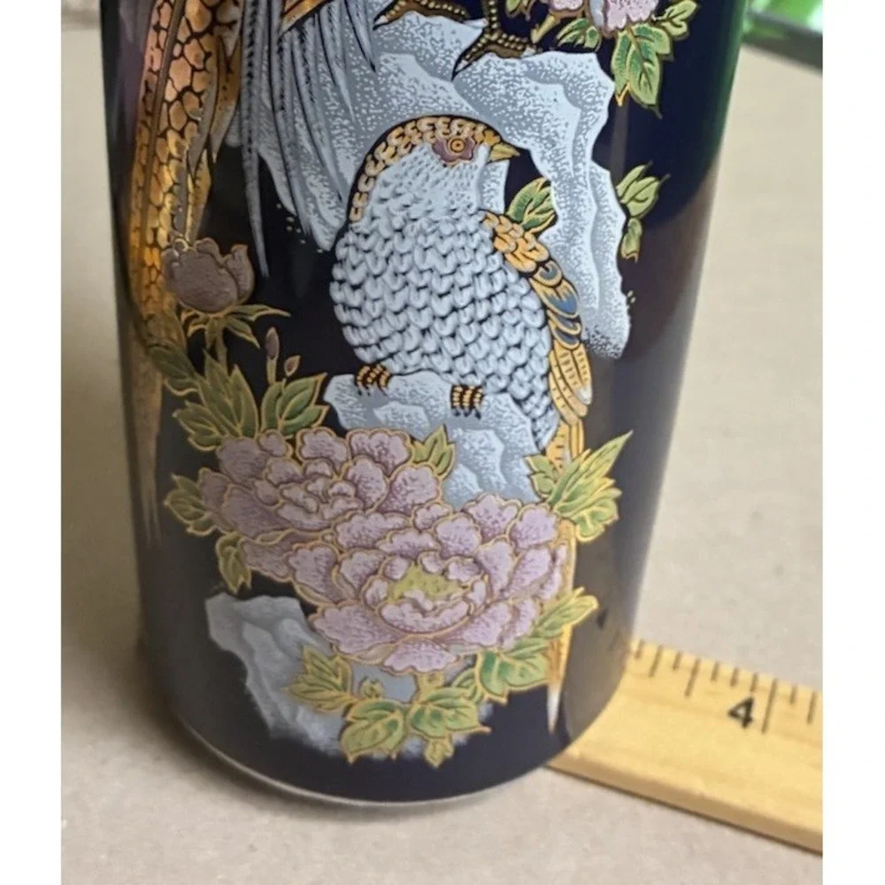 Vintage  Vase Cobalt‎ Blue Pheasant Kutani Style 9.5